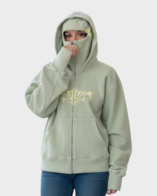 Vera | Salbeigrüner Zip-Hoodie mit hohem Kragen