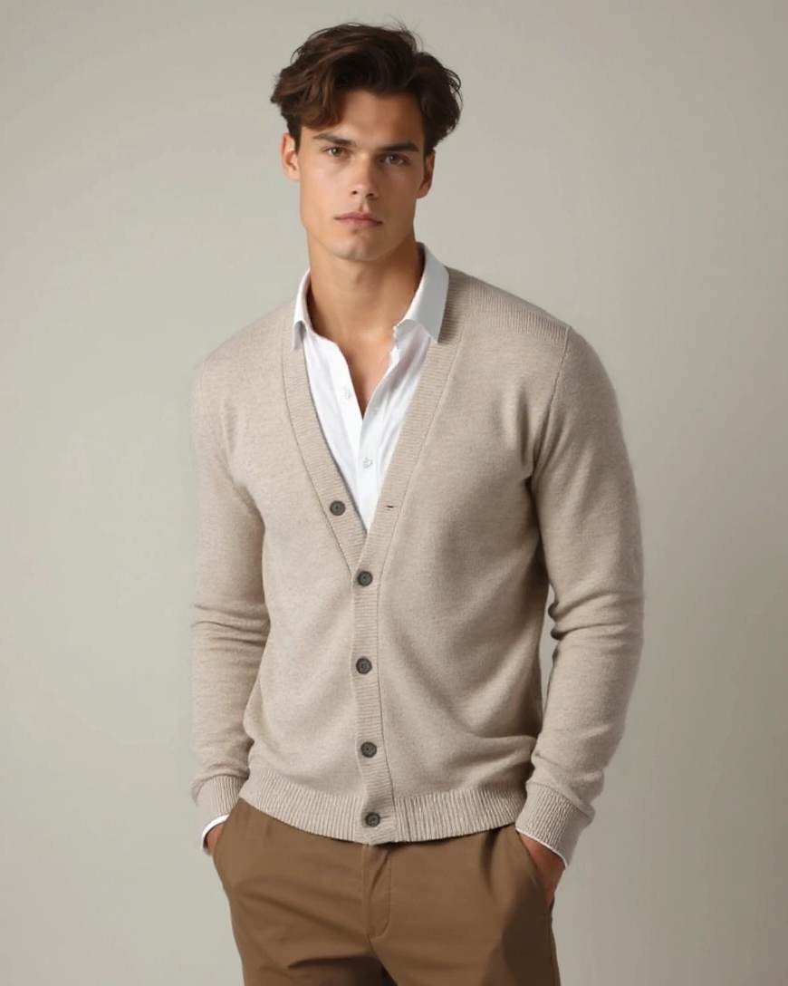 Kurt | Beige Strickjacke mit Knöpfen