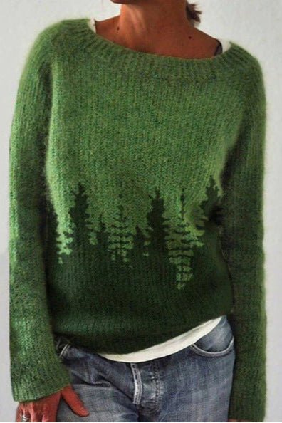 Veronica | Blauer Pullover mit Waldmotiv