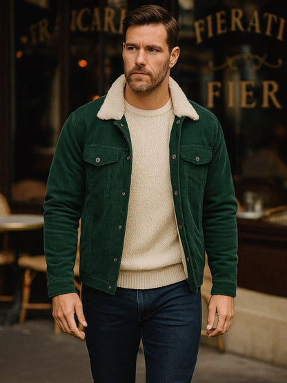 Gustav | Grüne Cordjacke mit Teddyfutter