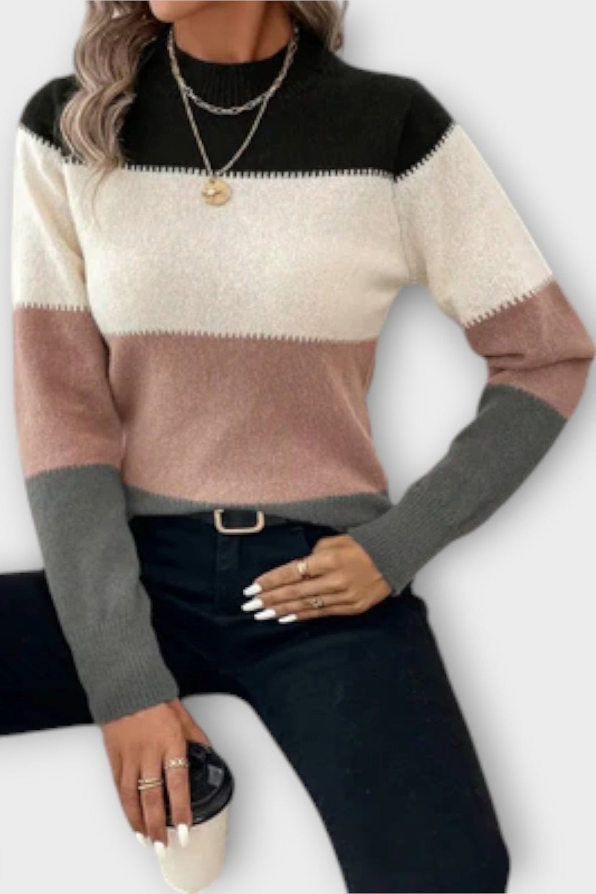 Violet | Grauer Colorblock-Pullover