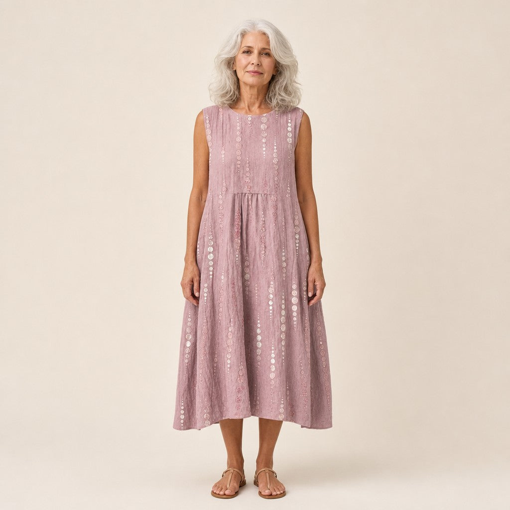 Marianne | Ärmelloses Sommerkleid in Altrosa mit Punktreihen