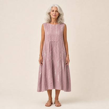 Marianne | Ärmelloses Sommerkleid in Altrosa mit Punktreihen