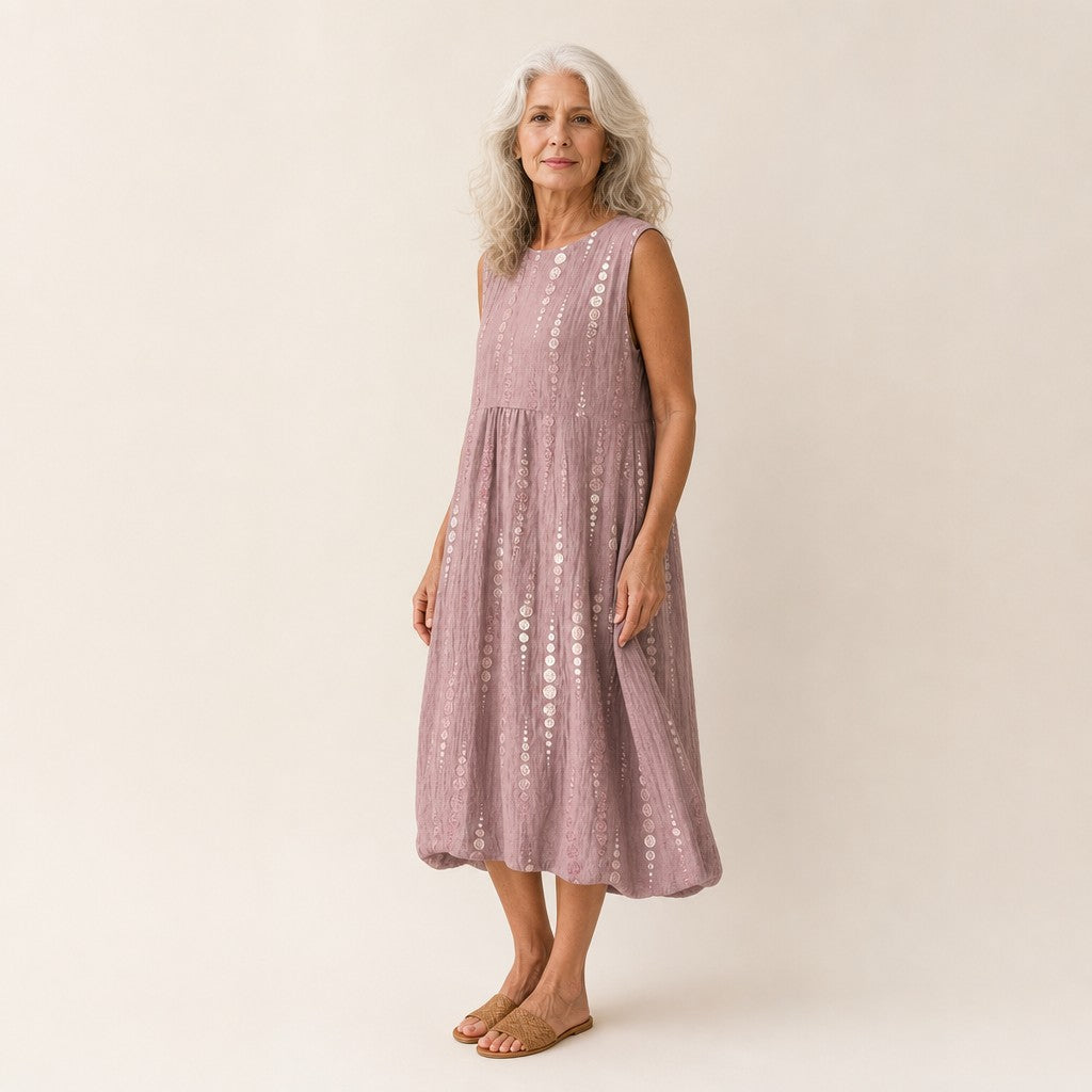 Marianne | Ärmelloses Sommerkleid in Altrosa mit Punktreihen