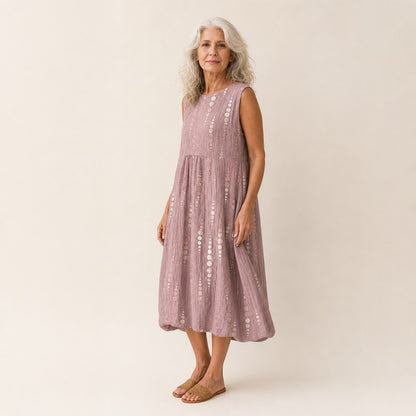 Marianne | Ärmelloses Sommerkleid in Altrosa mit Punktreihen