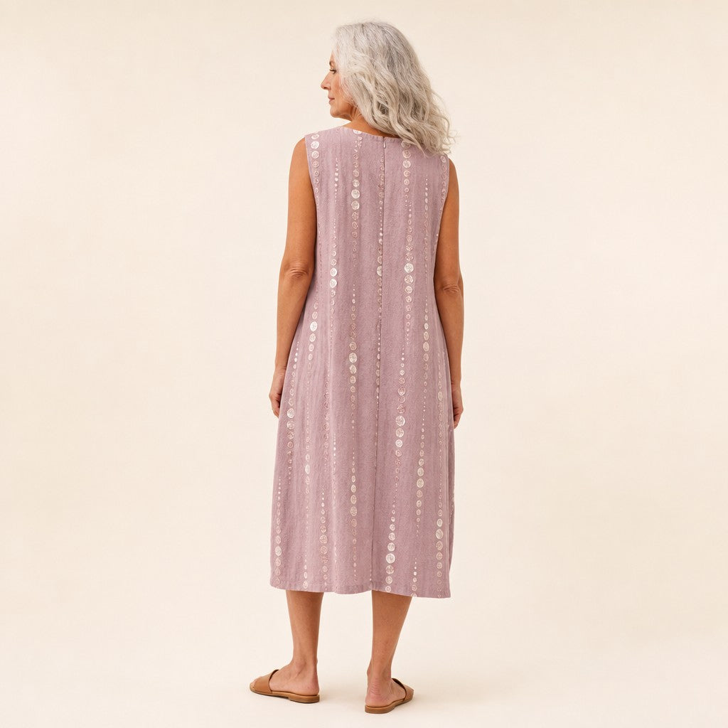 Marianne | Ärmelloses Sommerkleid in Altrosa mit Punktreihen