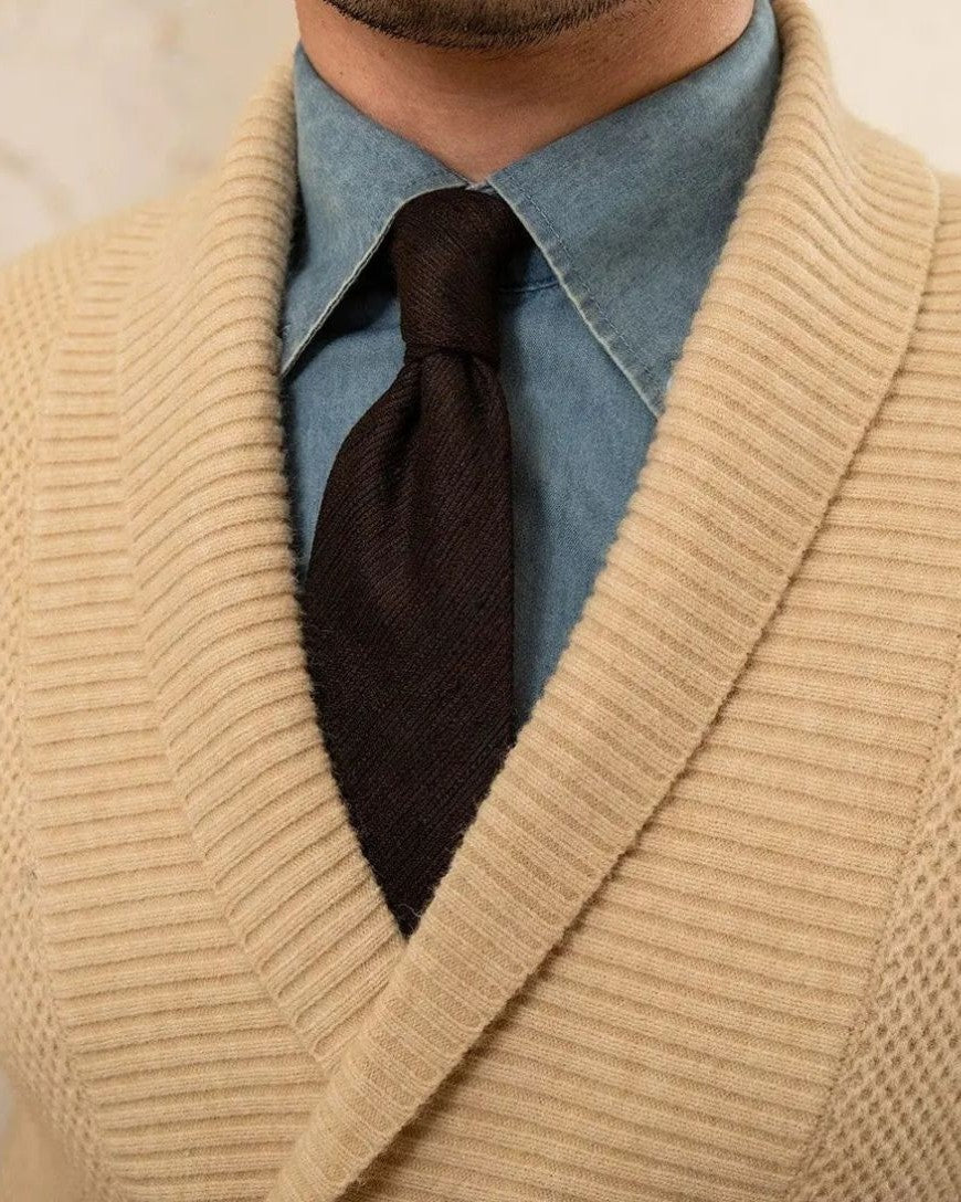 Günter | Beige zweireihige Strickjacke mit Schalkragen