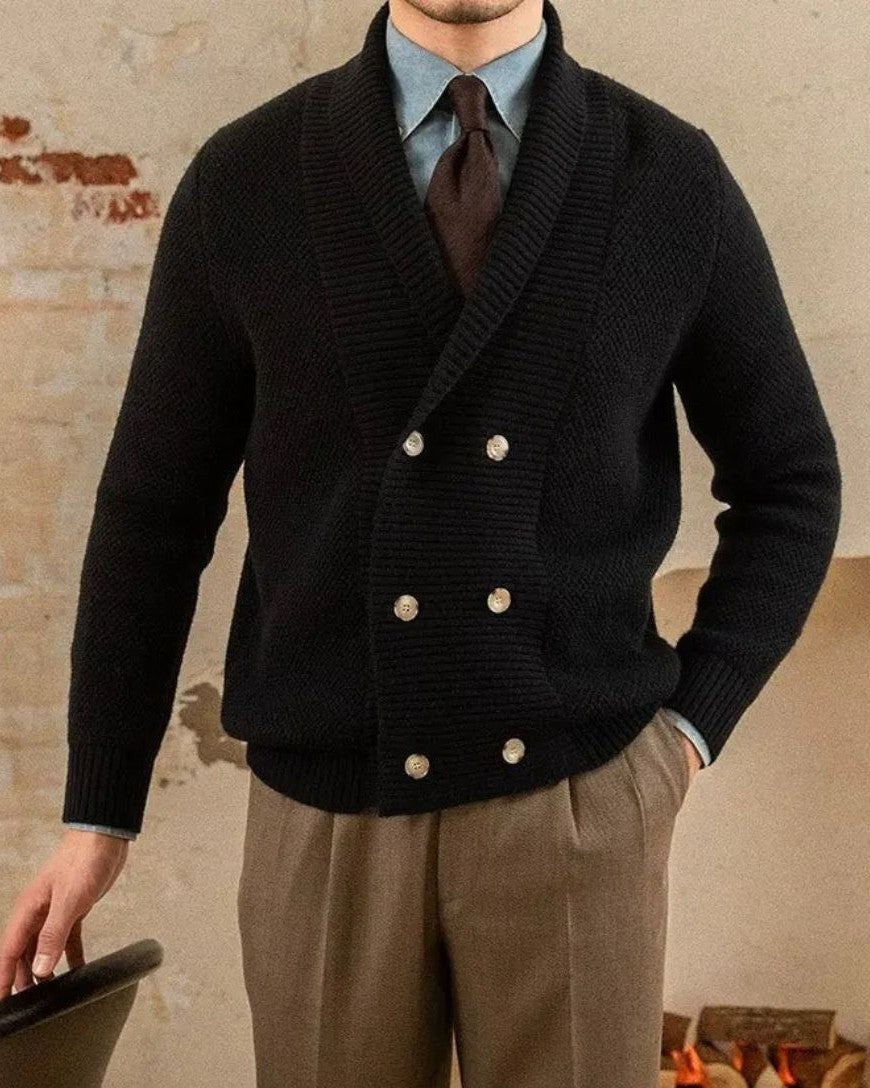 Günter | Beige zweireihige Strickjacke mit Schalkragen