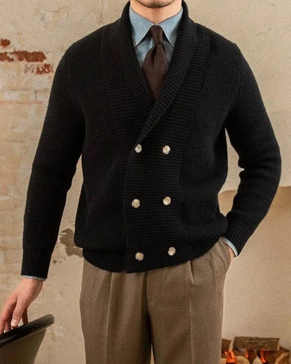 Günter | Beige zweireihige Strickjacke mit Schalkragen