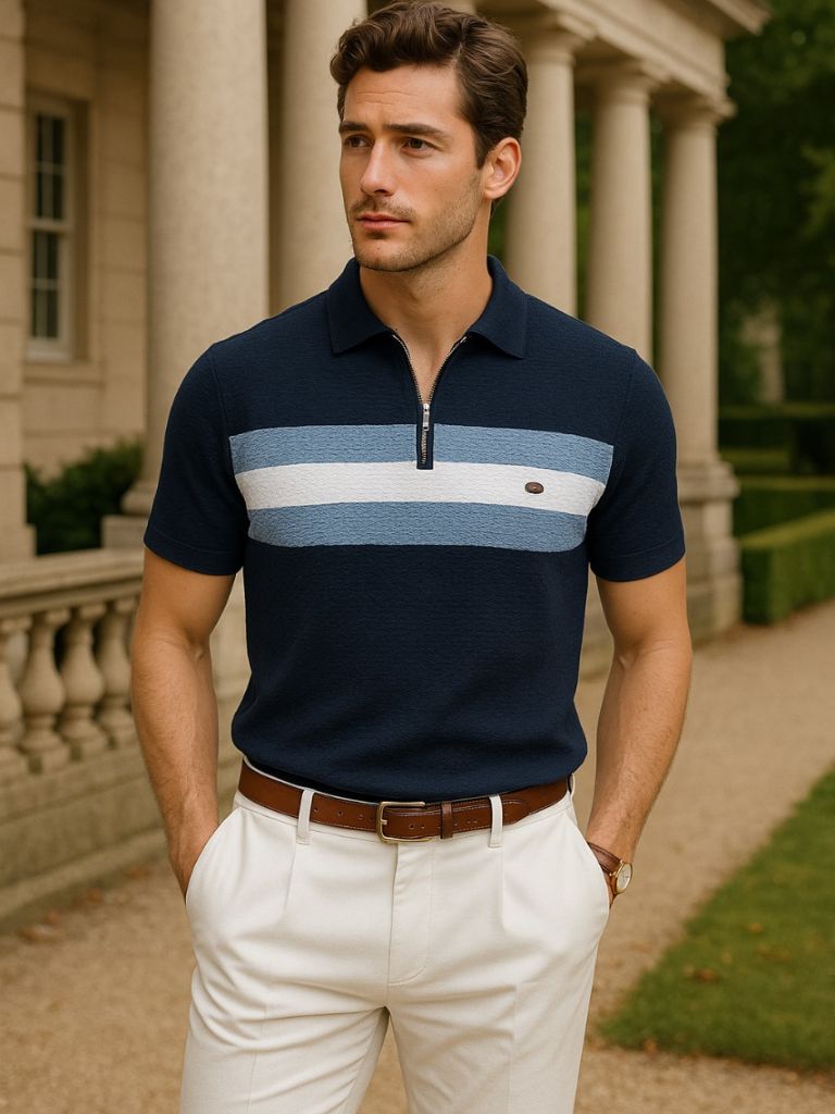 Günter | Colorblock-Poloshirt mit Reißverschluss