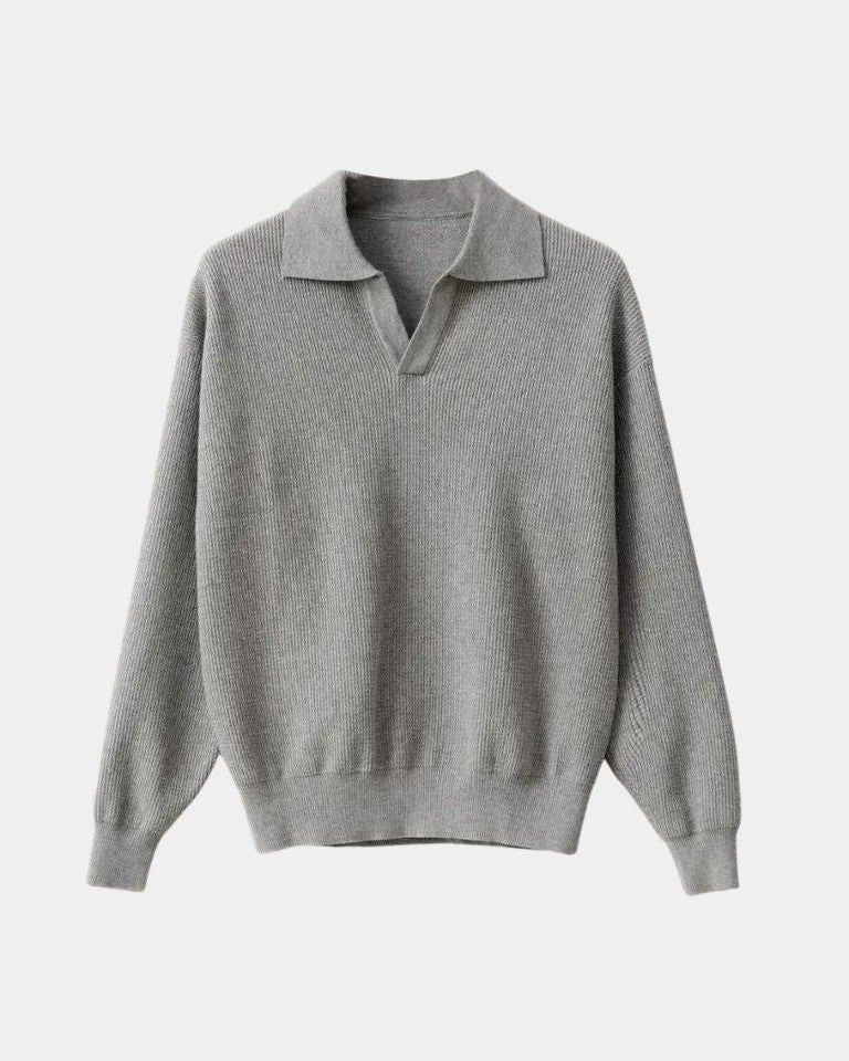 Günter | Cremefarbener Strickpullover mit offenem Polokragen