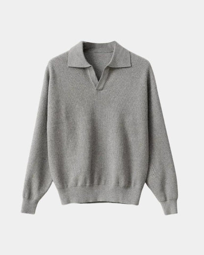 Günter | Cremefarbener Strickpullover mit offenem Polokragen