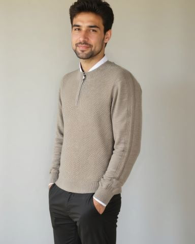 Wendelin | Taupefarbener Troyer-Pullover
