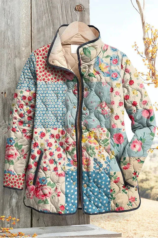 Viola | Gesteppte Patchworkjacke mit Blumenmustern