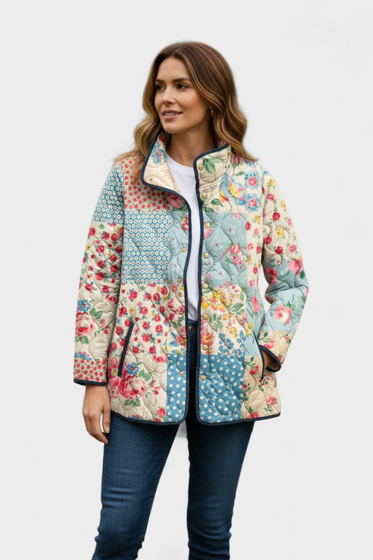 Viola | Gesteppte Patchworkjacke mit Blumenmustern
