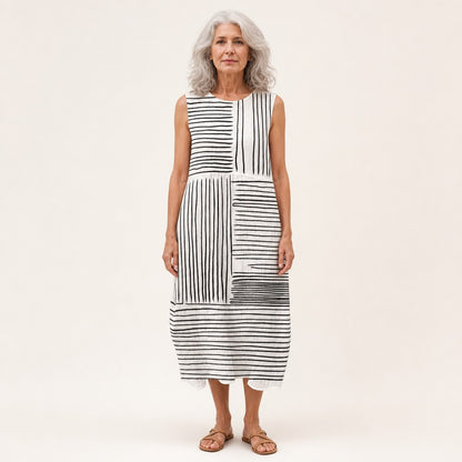 Monika | Ärmelloses Sommerkleid mit Streifenfeldern