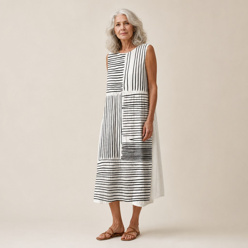 Monika | Ärmelloses Sommerkleid mit Streifenfeldern