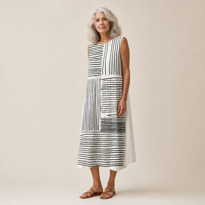 Monika | Ärmelloses Sommerkleid mit Streifenfeldern