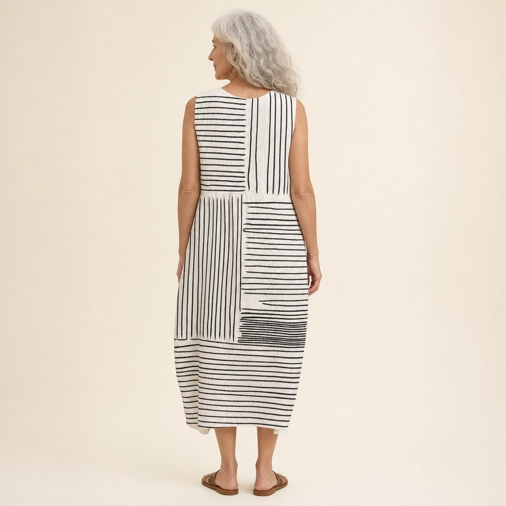 Monika | Ärmelloses Sommerkleid mit Streifenfeldern