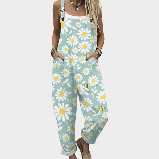 Leonie | Latzhose mit Margeriten auf Mintgrün