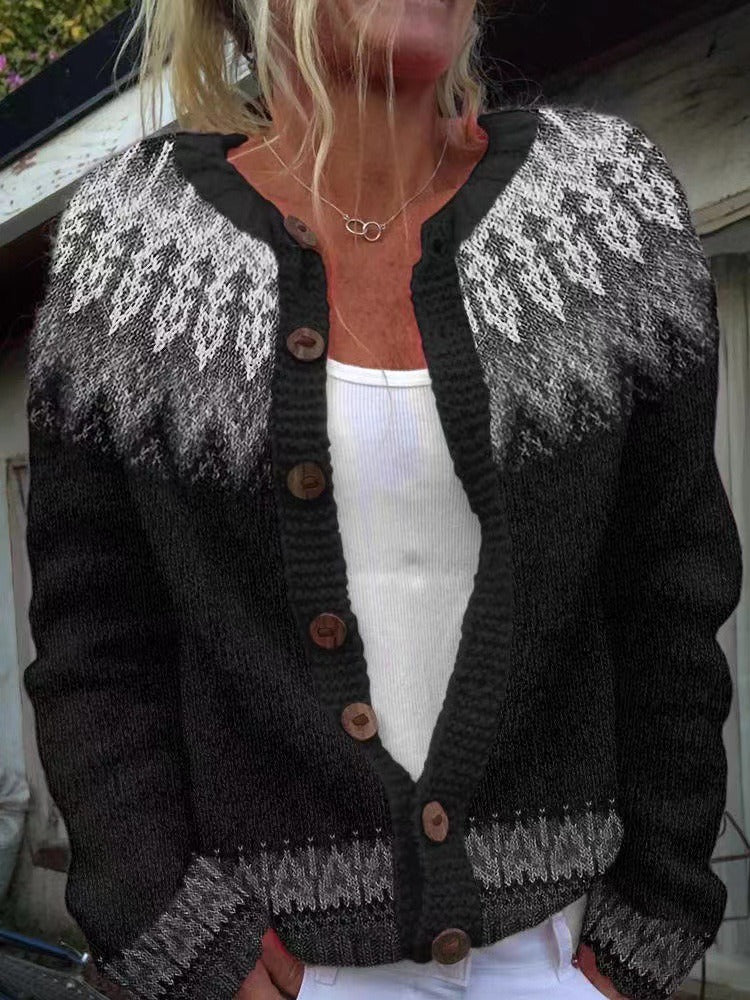 Claudia | Schwarze Strickjacke mit nordischem Muster