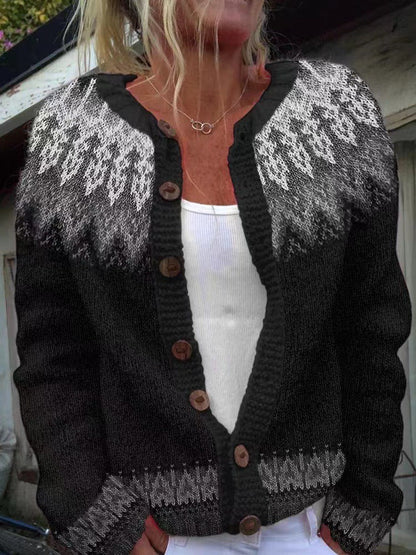 Claudia | Schwarze Strickjacke mit nordischem Muster