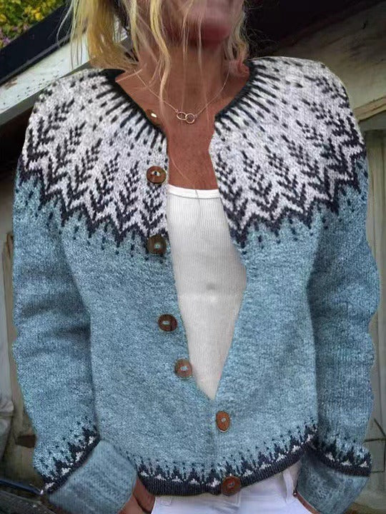 Rita | Hellblaue Strickjacke mit nordischem Muster