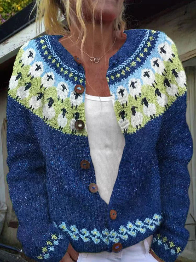 Elke | Königsblaue Strickjacke mit Muster