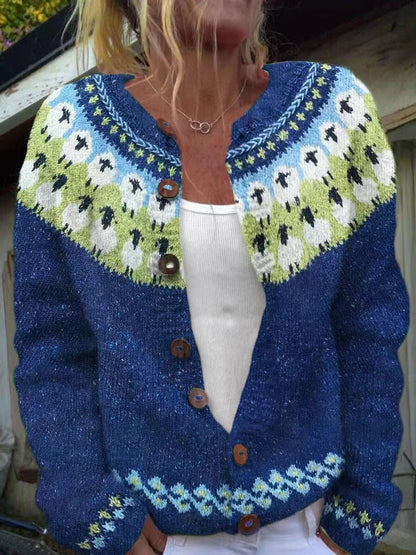 Elke | Königsblaue Strickjacke mit Muster