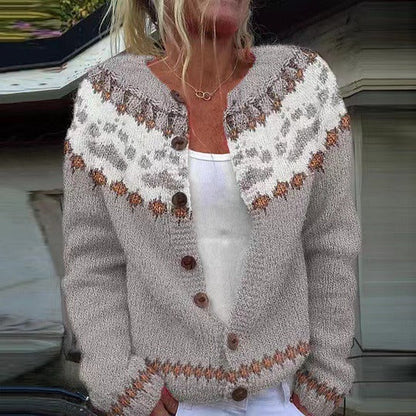 Marlene | Creme-dunkelblaue Strickjacke mit nordischem Muster