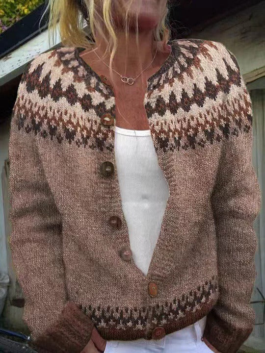 Cornelia | Creme-blaue Strickjacke mit nordischem Muster