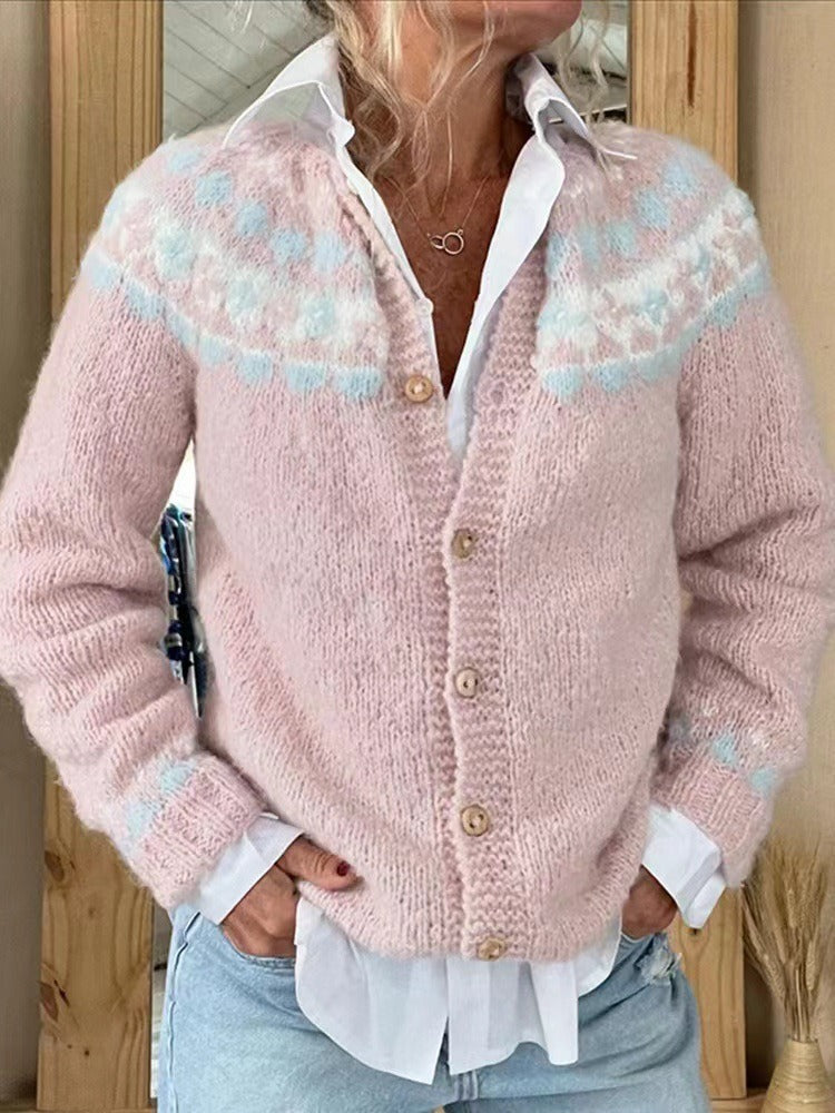 Margot | Rosé-blaue Strickjacke mit Muster