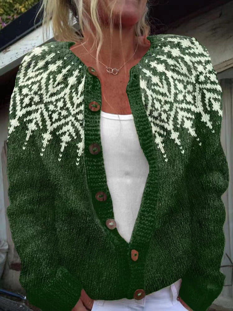 Martina | Grüne Strickjacke mit nordischem Muster