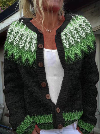 Helga | Schwarz-grüne Strickjacke mit nordischem Muster