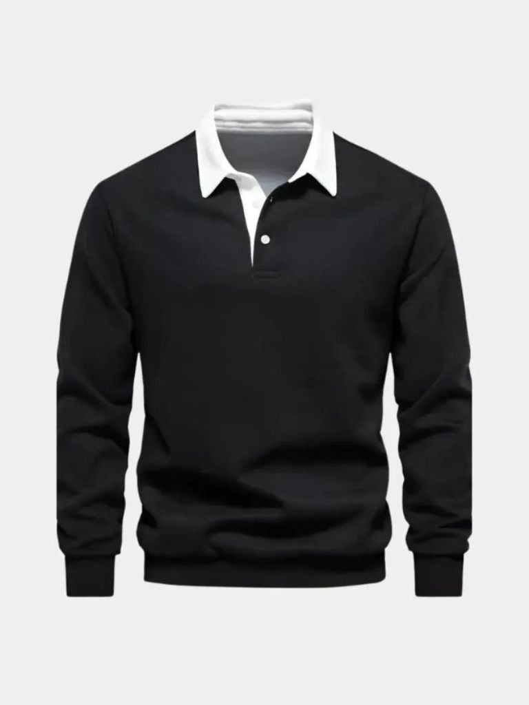 Wilhelm-Ernst | Dunkelblaues Langarm-Poloshirt