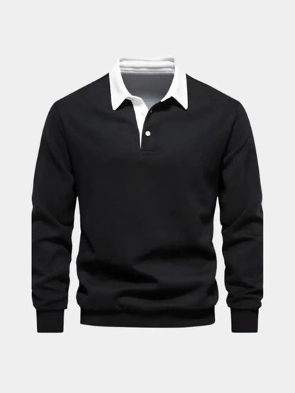Wilhelm-Ernst | Dunkelblaues Langarm-Poloshirt