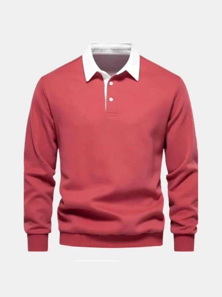 Wilhelm-Ernst | Dunkelblaues Langarm-Poloshirt