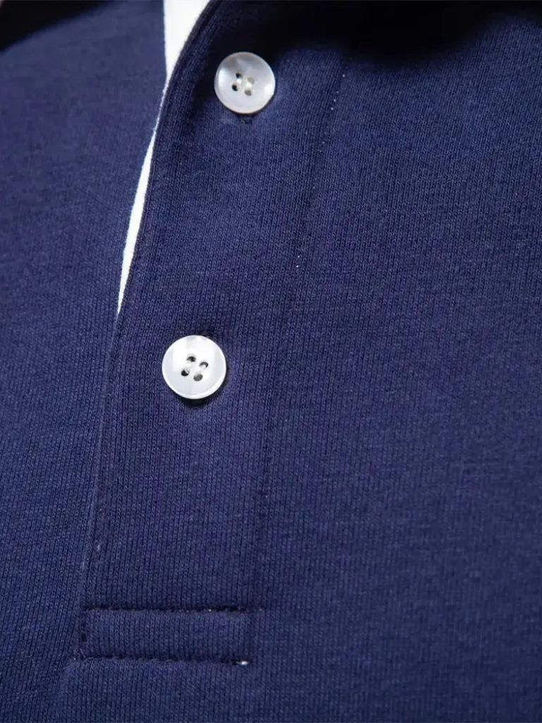 Wilhelm-Ernst | Dunkelblaues Langarm-Poloshirt