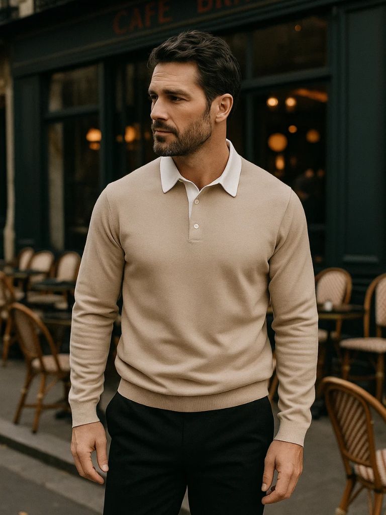 Wilhelm-Ernst | Dunkelblaues Langarm-Poloshirt