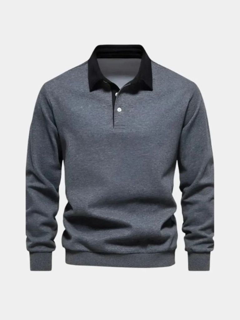 Wilhelm-Ernst | Dunkelblaues Langarm-Poloshirt