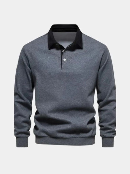 Wilhelm-Ernst | Dunkelblaues Langarm-Poloshirt