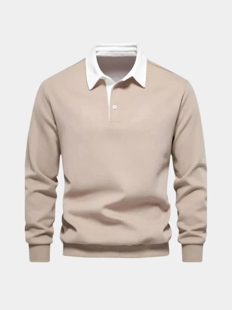 Wilhelm-Ernst | Dunkelblaues Langarm-Poloshirt