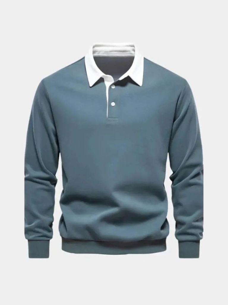 Wilhelm-Ernst | Dunkelblaues Langarm-Poloshirt