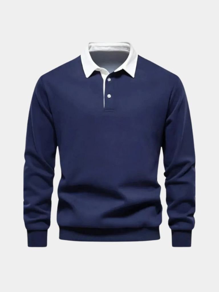 Wilhelm-Ernst | Dunkelblaues Langarm-Poloshirt