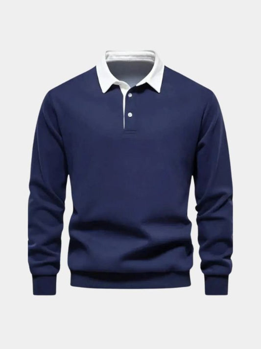 Wilhelm-Ernst | Dunkelblaues Langarm-Poloshirt