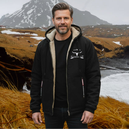Hendrik | Schwarze Kapuzenjacke mit Teddyfutter