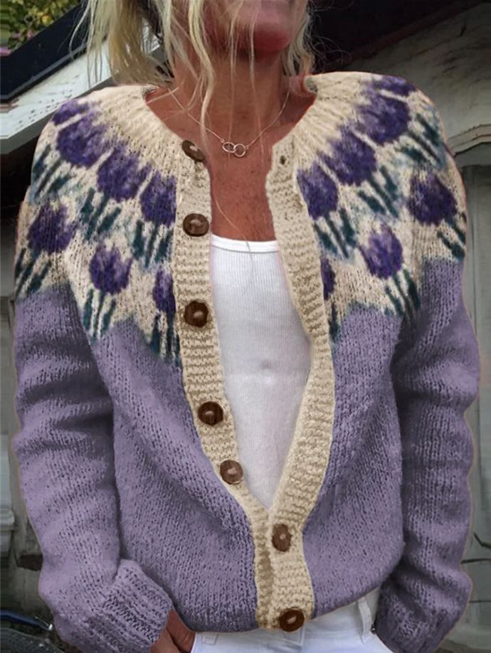 Gisela | Türkise Strickjacke mit Pastellmuster