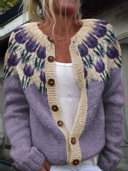 Gisela | Türkise Strickjacke mit Pastellmuster