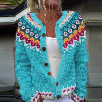 Christa | Leuchtend türkise Strickjacke mit Muster