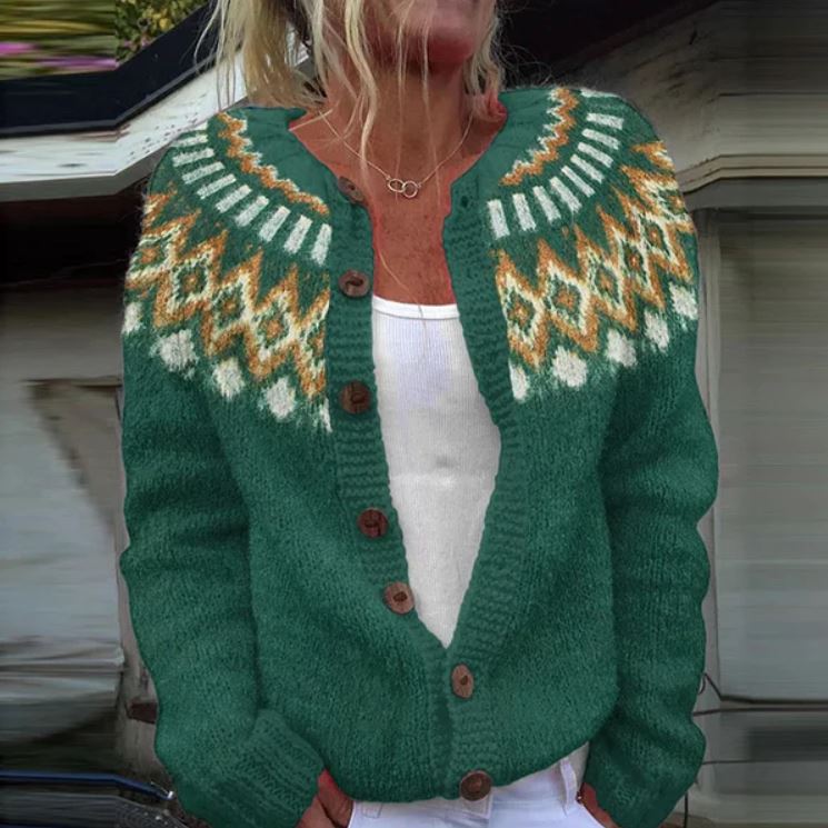 Christa | Leuchtend türkise Strickjacke mit Muster